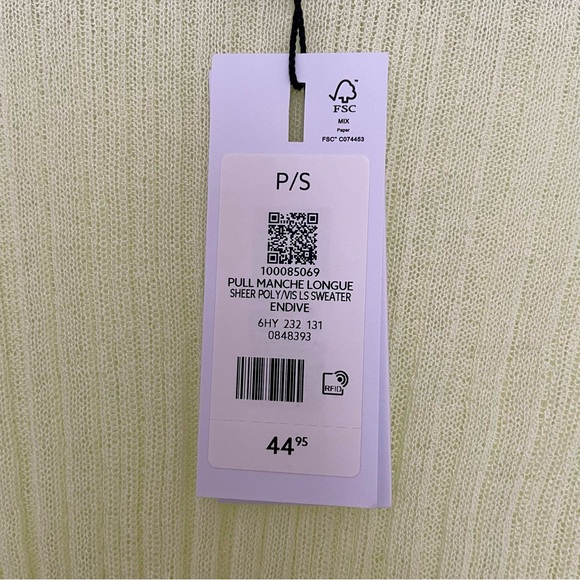 Dynamite Light Yellow Sheer Long Sleeve Sweater Top Size Small - Picture 5 of 7